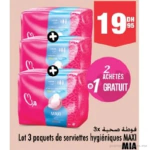 Lot 3 paquets de serviettes hygiéniques MAXI MIA