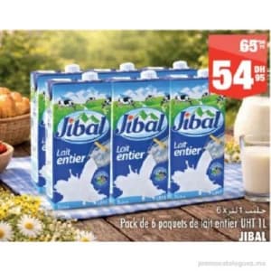 Pack de 6 paquets de lait entier UHT 1L
