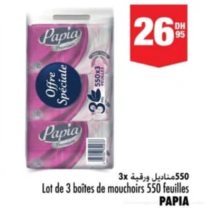 Papia Lot de 3 Boîtes de Mouchoirs 550 Feuilles