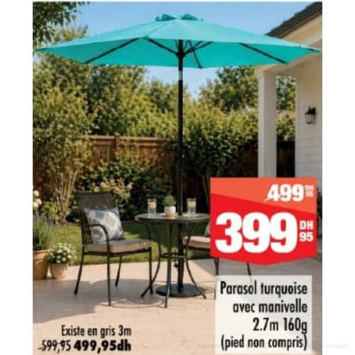 Parasol turquoise avec manivelle