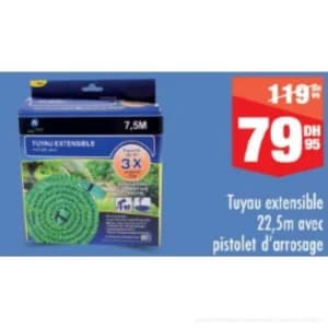 Tuyau extensible 22,5m avec pistolet d'arrosage