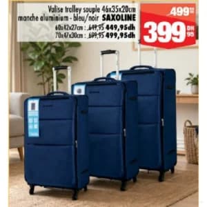 Valise trolley souple SAXOLINE 46x35x20cm