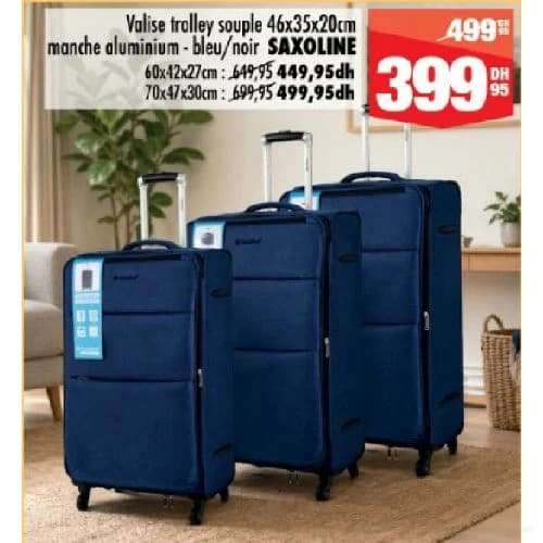 Valise trolley souple SAXOLINE 46x35x20cm