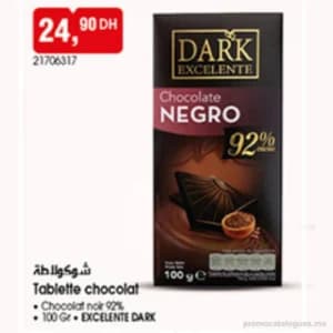 Tablette chocolat noir 92% cacao