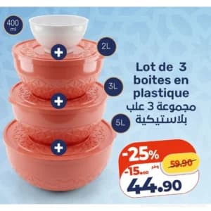 Lot de 3 boites en plastique + Bol 400ml