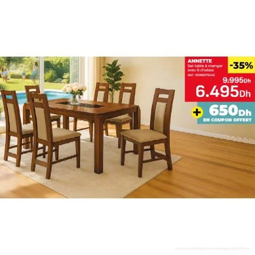 ANNETTE Set table à manger avec 6 chaises