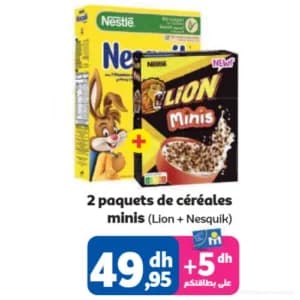 2 Paquets de céréales minis (Lion + Nesquik)