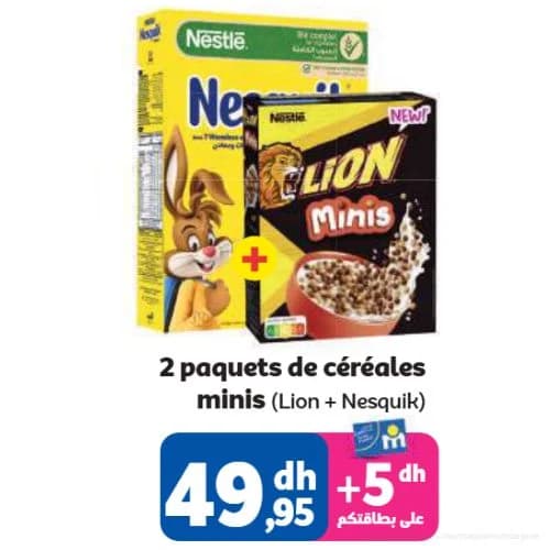 2 Paquets de céréales minis (Lion + Nesquik)