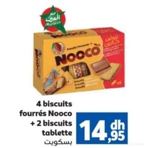4 biscuits fourrés Nooco + 2 biscuits tablette