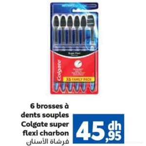 6 brosses à dents souples Colgate super flexi charbon