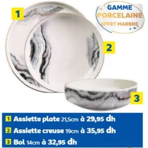 Assiette plate porcelaine effet marbre 21,5cm