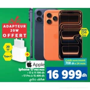 iPhone 17 Pro Max 256 Go + Adapteur 20W Offert