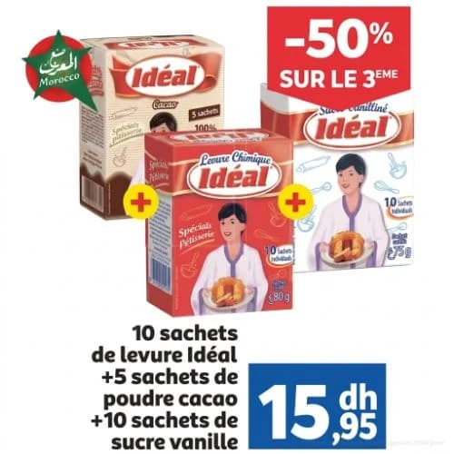 Pack Idéal : 10 sachets levure + 5 sachets cacao + 10 sachets sucre vanille