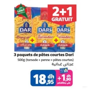 Pâtes Courtes Dari - Lot de 3 (Torsades + Penne)