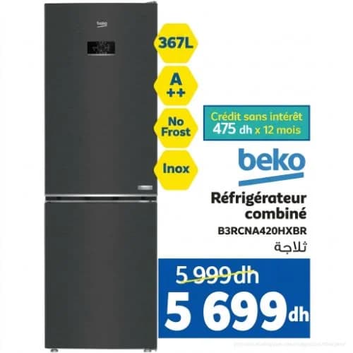 Réfrigérateur combiné Beko B3RCNA420HXBR - 367L - Inox