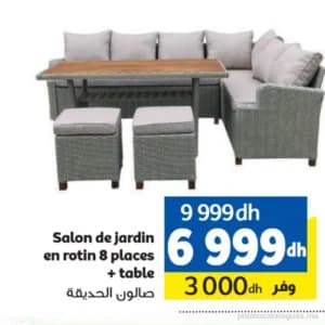Salon de jardin en rotin 8 places + table