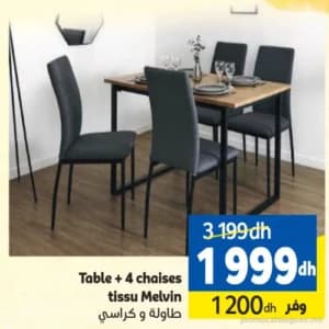 Table + 4 chaises tissu Melvin