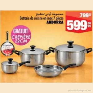 Batterie de cuisine en inox 7 pièces ANDORRA + Crêpière 22cm Offerte