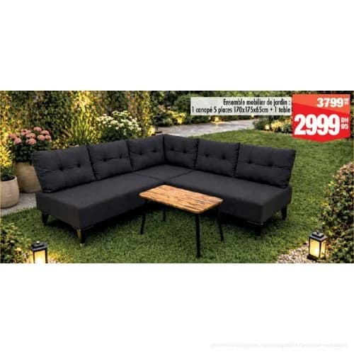 Ensemble mobilier de jardin (Canapé 5 places + Table)