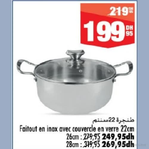 Faitout en inox avec couvercle en verre 22cm