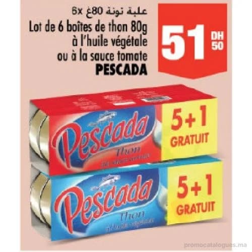 Lot de 6 boîtes de thon à l'huile végétale ou sauce tomate