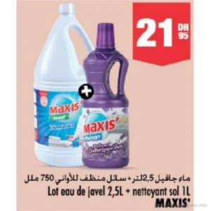 Lot Eau de javel 2,5L + Nettoyant sol 1L MAXIS'