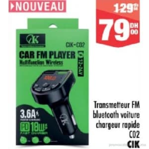 Transmetteur FM bluetooth voiture chargeur rapide C02