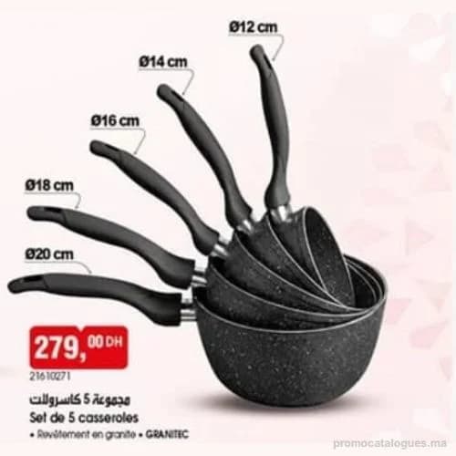 Set de 5 casseroles avec revêtement en granite