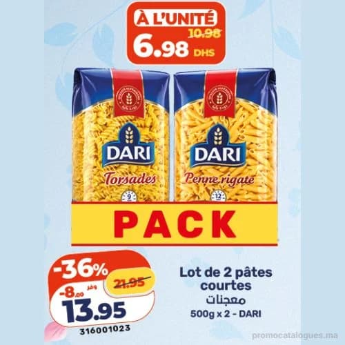 Lot de 2 pâtes courtes Dari (Torsades & Penne rigate)