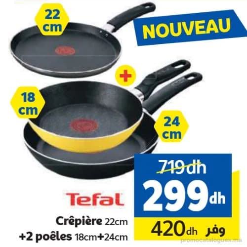 Crêpière 22cm + 2 Poêles 18cm et 24cm Tefal