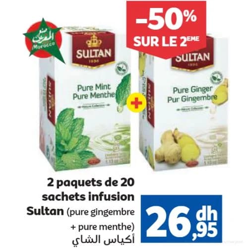 Infusion Sultan Pure Menthe + Pure Gingembre - 2 Paquets de 20 Sachets