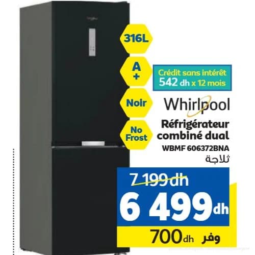 Réfrigérateur Whirlpool Combiné Dual 316L No Frost Noir - WBMF 606372BNA