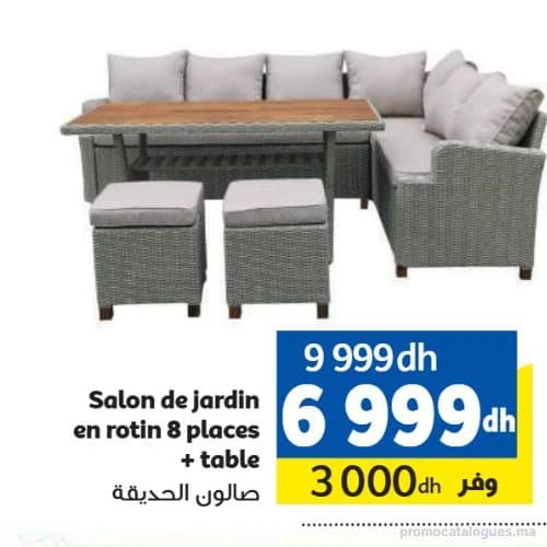 Salon de jardin en rotin 8 places + table