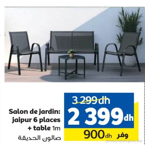 Salon de jardin jaipur 6 places + table 1m