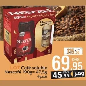 LOT Café soluble Nescafe Classic 190g + 47,5g Gold Offert