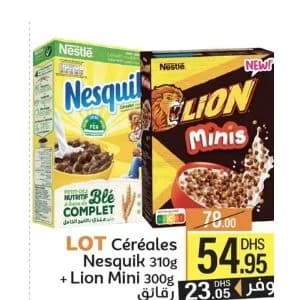 LOT Céréales Nesquik 310g + Lion Mini 300g