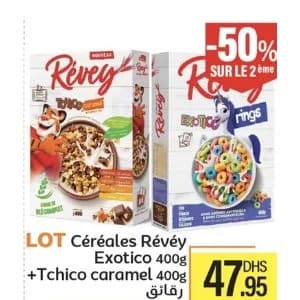 LOT Céréales Révéy Exotico 400g + Tchico caramel 400g