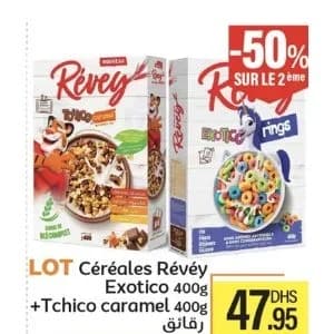 LOT Céréales Révéy Exotico 400g + Tchico caramel 400g