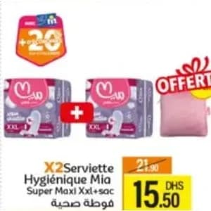 Serviette Hygiénique Mia Super Maxi XXL x2 + Sac Offert