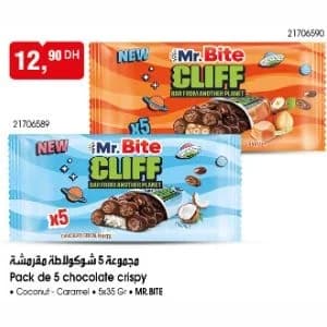 Pack de 5 chocolate crispy Coconut Mr. Bite CLIFF
