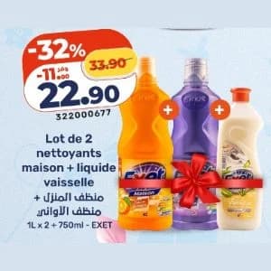 Lot de 2 nettoyants maison + liquide vaisselle EXET