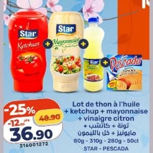 Lot de thon à l'huile + ketchup + mayonnaise + vinaigre citron